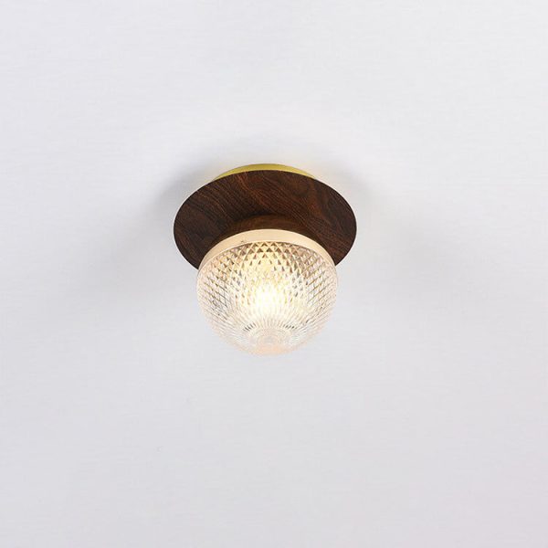 Japanese Minimalist Glass Iron Woodgrain 1-Light Semi-Flush Mount Ceiling Light - Image 5