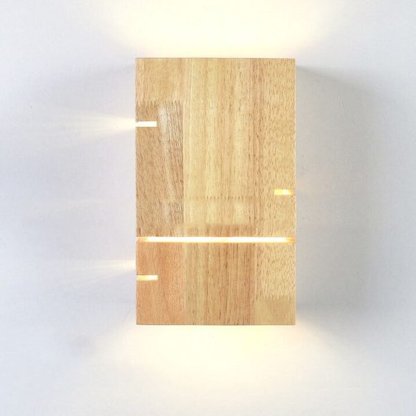 Japanese Minimalist Wooden Square 2-Light Wall Sconce Lamp - Image 4