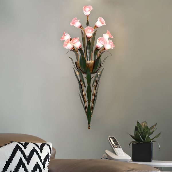 Bouquet Flowers Leaves White Light Pastoral American Style Wall Lamp - Image 4
