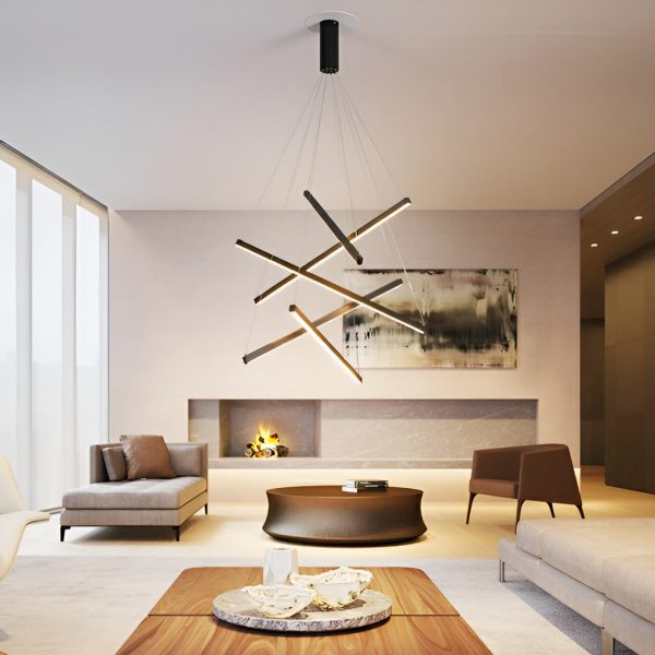 Minimalist Strip Stepless Dimming LED Black Modern Chandelier with Remote - Image 5