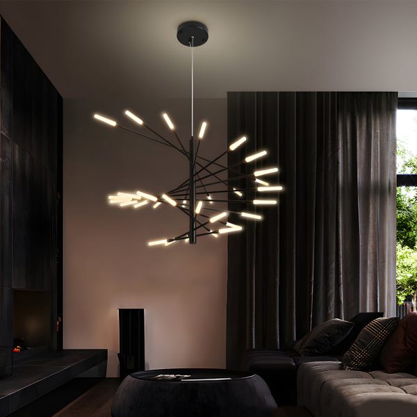 Modern Chandelier Rotating Fireworks, Black/Gold - Image 5