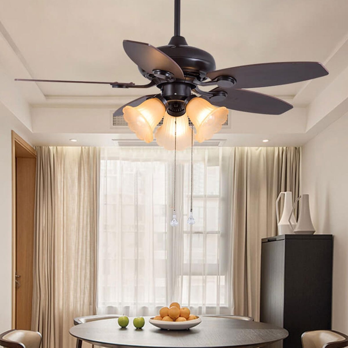 European Vintage Bell Shade Downrods Ceiling Fan Light - Image 1