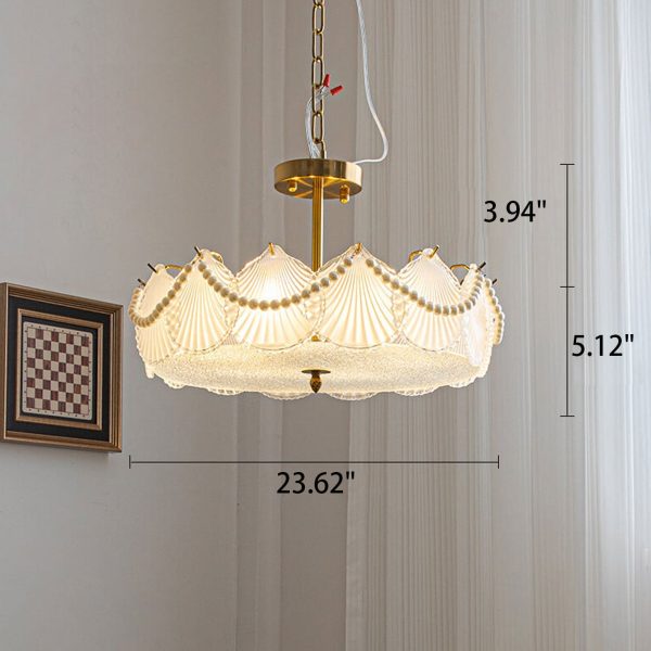 French Light Luxury Seashell Glass Pearl Round 5/6/ 8 Light Chandelier - Image 9
