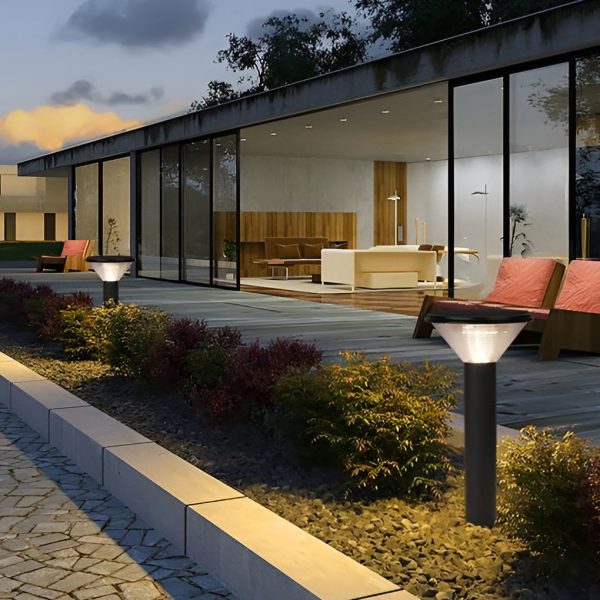 Round Light Control Induction Black Modern Outdoor Solar Pathway Lights - Image 5