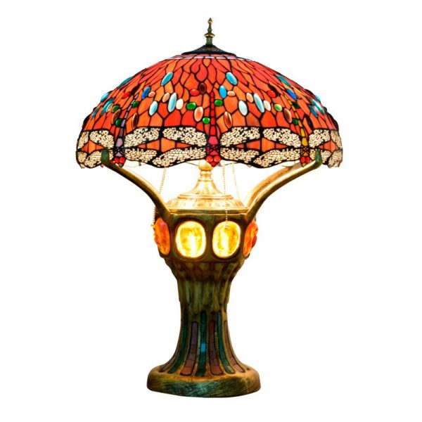 Tiffany Vintage Red Glass Dragonfly Design 4-Light Table Lamp - Image 2