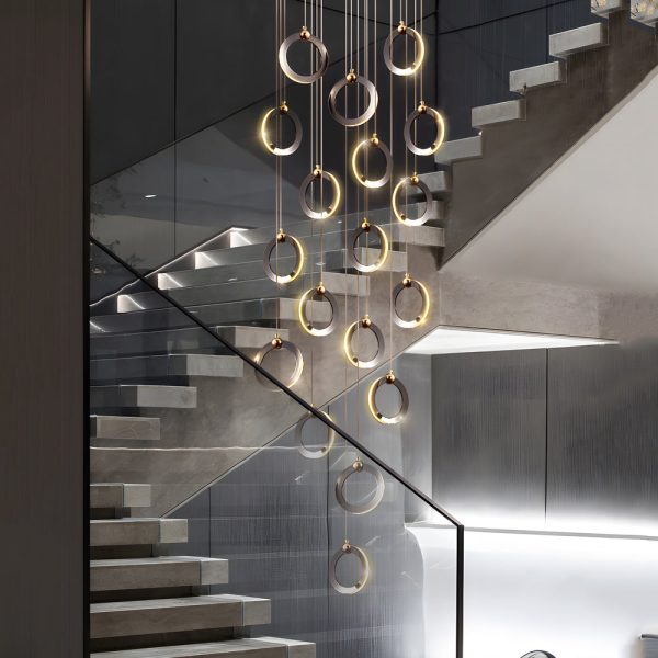 LED Ring Clusters Rotating Staircase Chandelier - Image 7