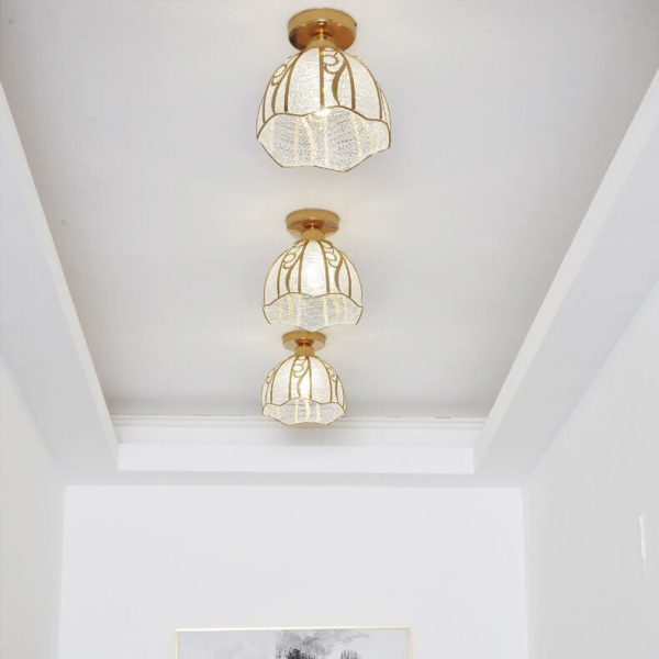 European Light Luxury Glass Gold 1-Light Semi-Flush Mount Ceiling Light - Image 16