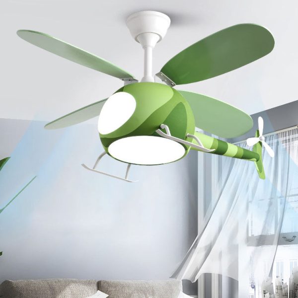 Contemporary Creative Iron Cartoon Planes LED Downrods Ceiling Fan Light for Bedroom - Image 12
