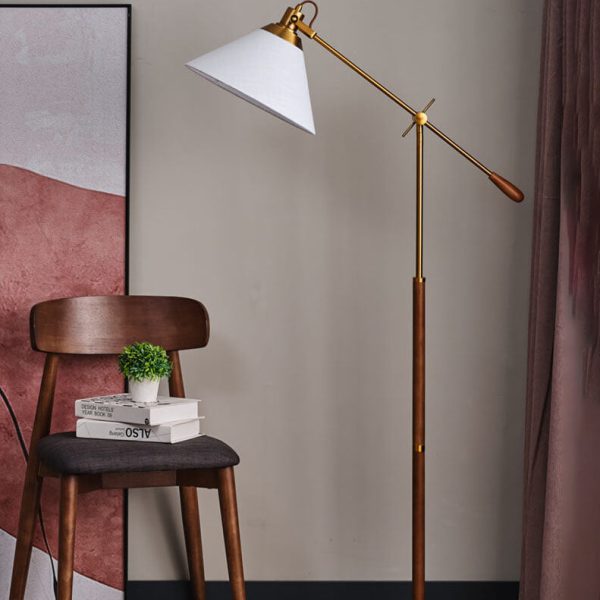 Nordic Vintage Fabric Cone Metal Ash Wood 1-Light Standing Floor Lamp - Image 5