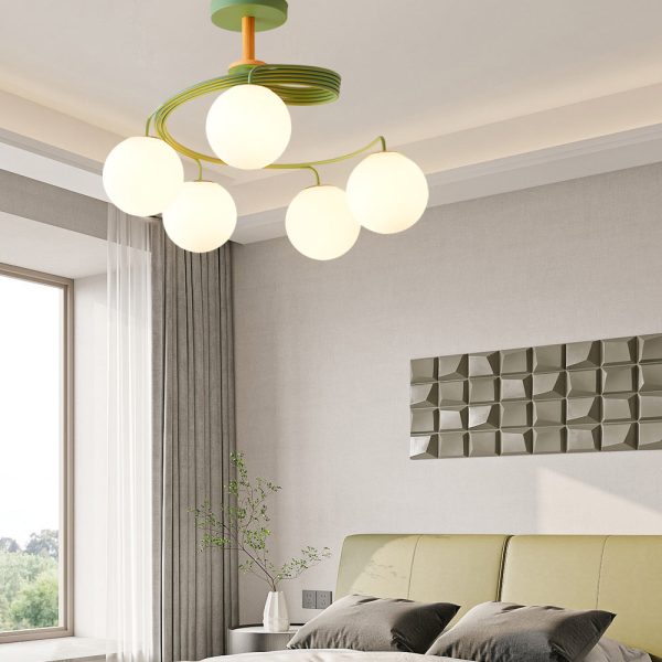 5-Light Glass Ball Spiral Metallic Semi-Flush Mount Ceiling Light - Image 7