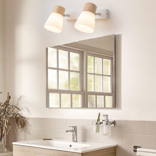 Modern Minimalist Horn Rubber Wood Iron Glass 1/2 Light Vanity Light Wall Sconce Lamp - Image 10