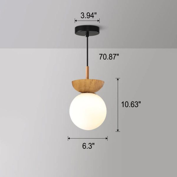 Nordic Japanese Glass Orb Wood Grain Iron 1-Light Ceiling Light - Image 6