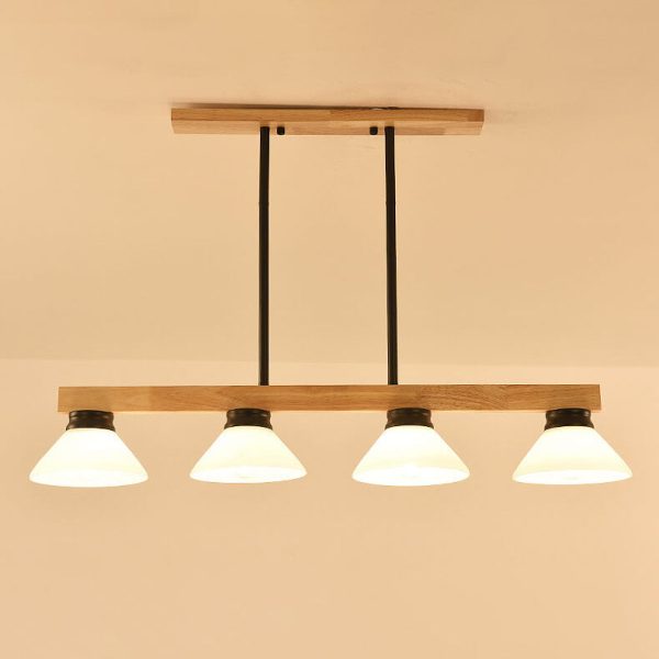 Nordic Solid Wood Cone Glass Shade 3/4 Light Island Light Chandelier - Image 16