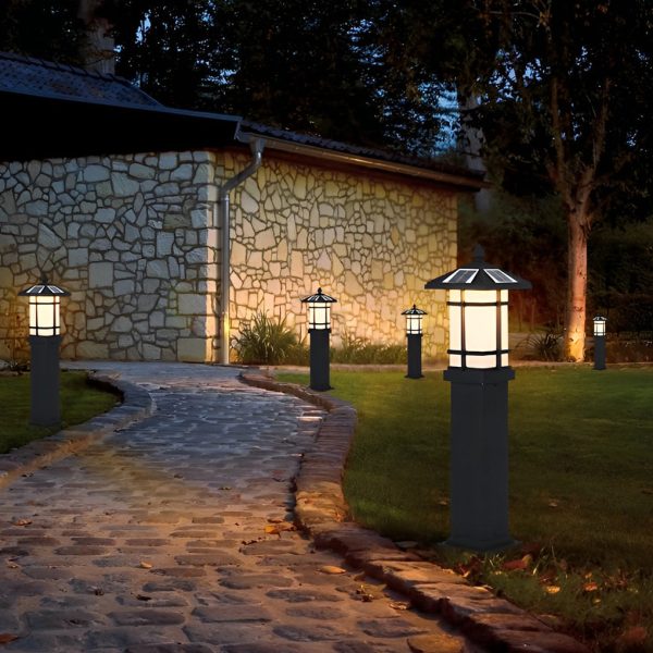Modern Solar LED Lawn Lamp with Ancient Asian Style Top Waterproof Outdoor Light - Image 10