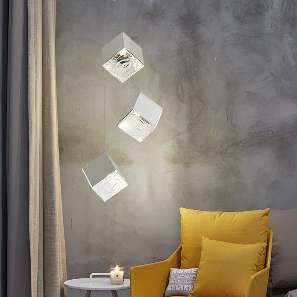 1/3/6/9-Light Multi Glass Ice Cube Metallic Staircase Chandelier in Gold/Chrome - Image 6