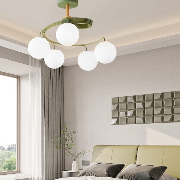5-Light Glass Ball Spiral Metallic Semi-Flush Mount Ceiling Light - Image 3