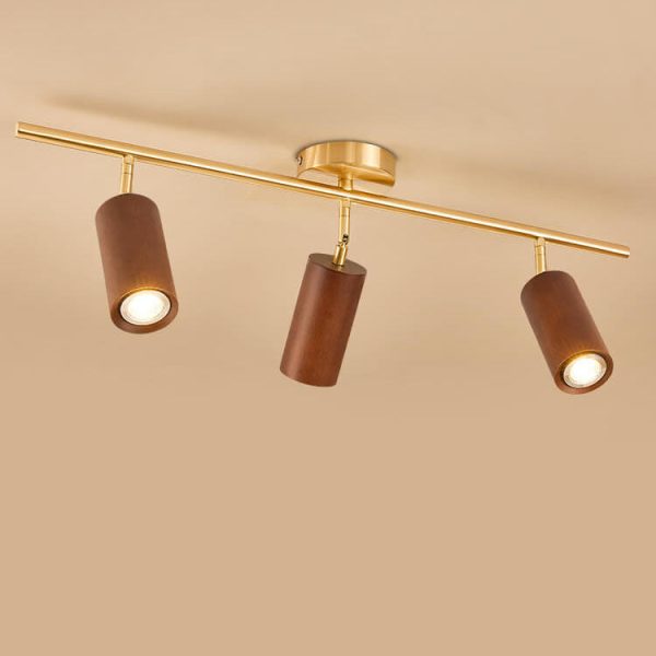 Nordic Minimalist Walnut Wood Spotlight Linear Track 1/2/3/4 Light LED Semi-Flush Mount Ceiling Light - Image 17