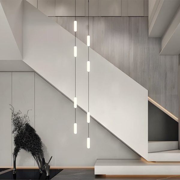 White Long Tube Multi Light Staircase Chandelier - Image 2