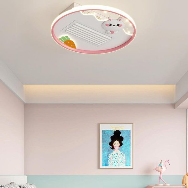 Contemporary Creative Acrylic Astronaut Moon LED Kids Flush Mount Ceiling Invisible Bladeless Fan Light For Bedroom - Image 11