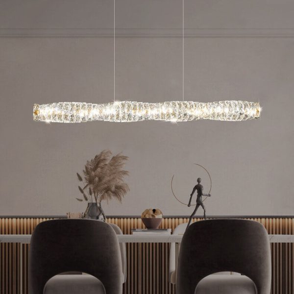 Modern Simplicity Stainless Steel Crystal Strip LED Island Light Pendant Light For Dining Room - Image 21