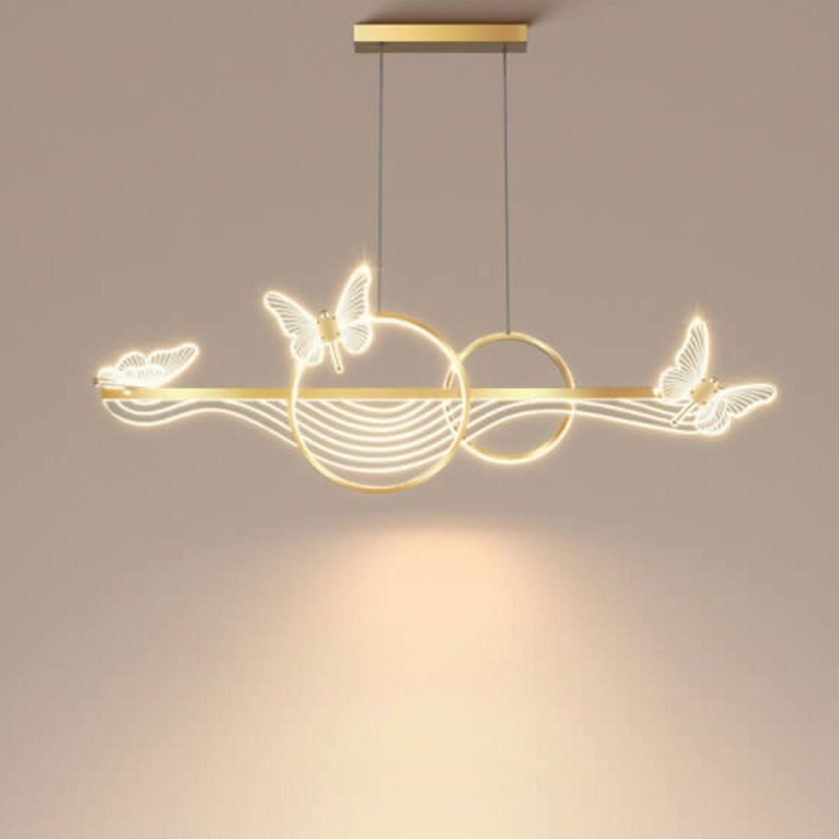 Nordic Light Luxury Butterfly Round Linear Island Light LED Chandelier - Image 6