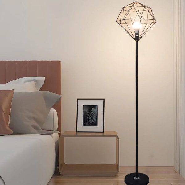 Contemporary Simplicity Iron Hollow Diamond Shape 1-Light Standing Floor Lamp For Study - Image 5