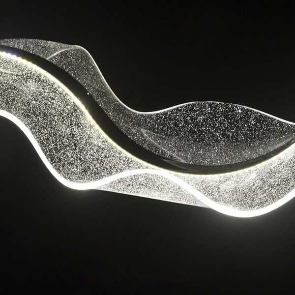 Contemporary Creative Rectangle Wave Ribbon Hardware Acrylic LED Island Light Chandelier For Dining Room - Image 11