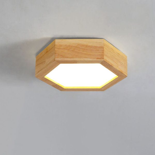 Modern Simple Wooden Hexagonal Geometry LED Flush Mount Ceiling Light - Image 19
