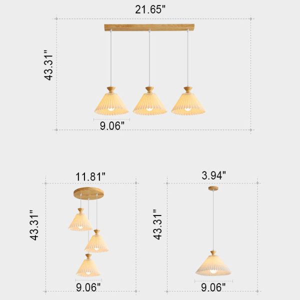 Nordic Wooden Pleated Cone 1/3 Light Island Light Chandelier - Image 13