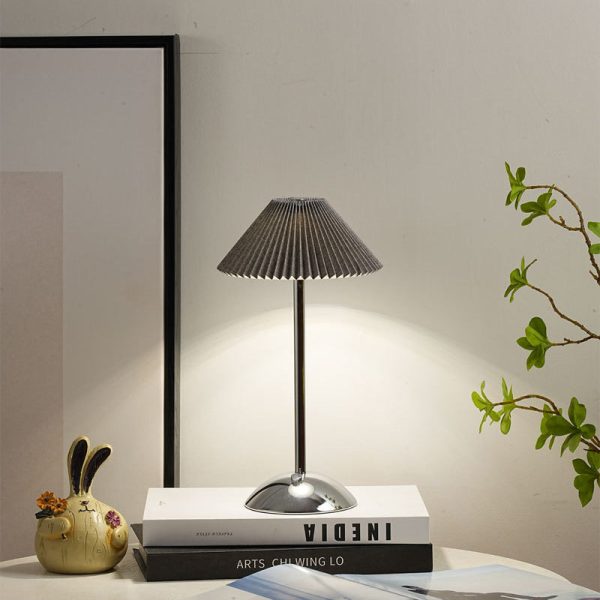 Contemporary Scandinavian Rechargeable Iron Fabric Conic Pleated 1-Light Table Lamp For Bedside - Image 5