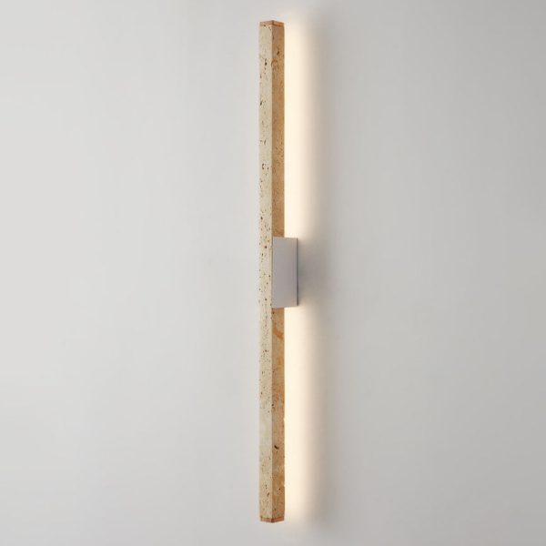 Japanese Wabi-Sabi Yellow Travertine Wood Long Strip LED Wall Sconce Lamp - Image 3