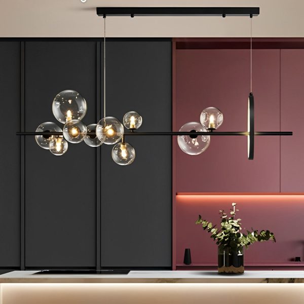 Circular Glass Bubbles LED Black Nordic Dining Room Chandeliers Light - Image 2