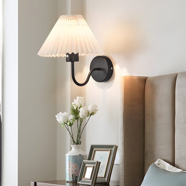 Vintage 1-Light Dimmable Metallic Armed Sconce with Pleated Fabric Shade - Image 5