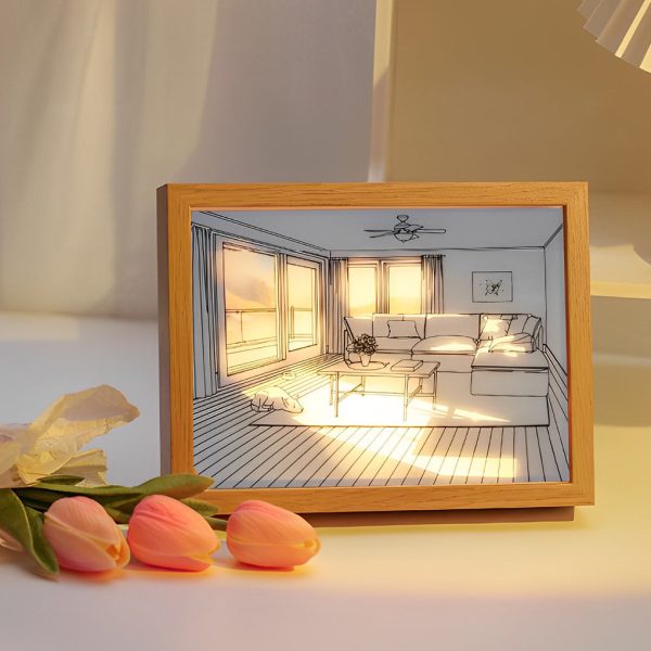 Wood Frame Ins Touch Control Dimmable LED Sunshine Painting Night Light - Image 2