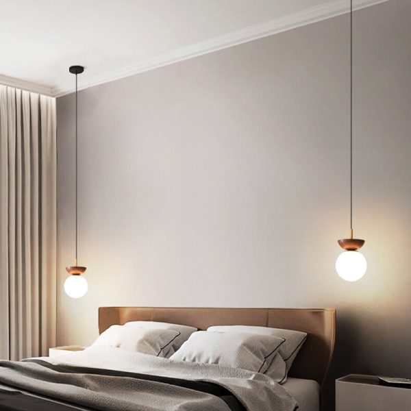 Nordic Japanese Glass Orb Wood Grain Iron 1-Light Ceiling Light - Image 10