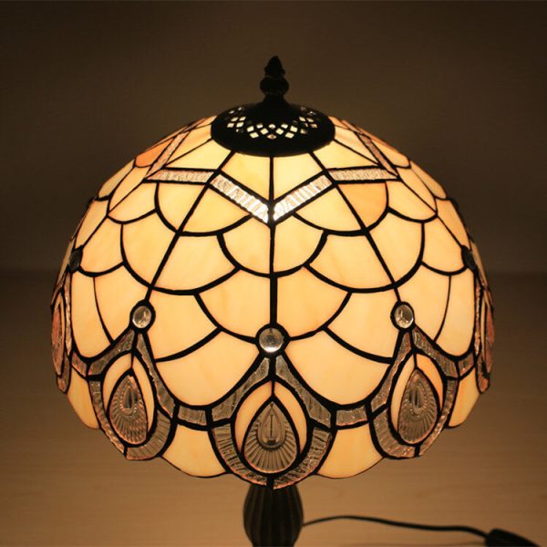 Tiffany Retro Lotus Resin Base Stained Glass 1-Light Table Lamp - Image 12