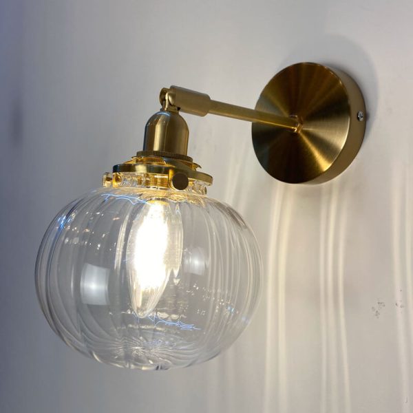 Japanese Vintage Round Ball Glass Brass 1-Light Wall Sconce Lamp - Image 17