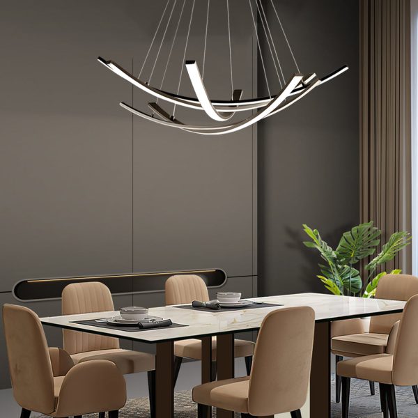 Elegant Curved Copper Strip Full-Spectrum LED Pendant Light - Image 6