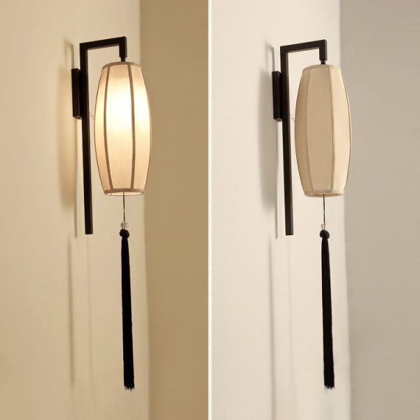 Chinese Vintage Painted Fabric Lantern Tassel 1-Light Wall Sconce Lamp - Image 16