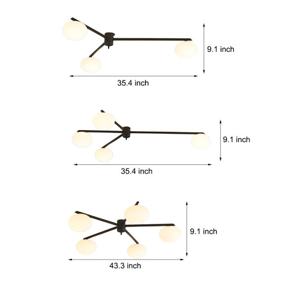 White Glass Bubble Black Semi-Flush Ceiling Light - Image 9