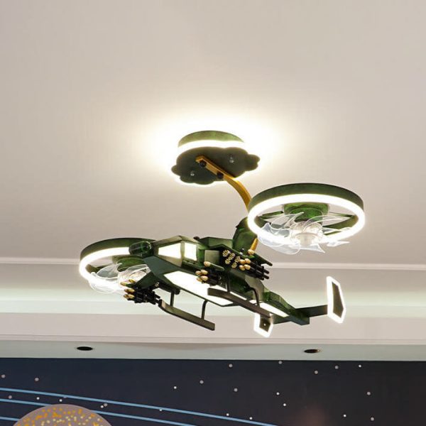 Modern Children's Helicopter Hardware Acrylic LED Semi-Flush Mount Ceiling Fan Light - Image 12