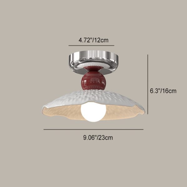 Modern Cream Round Lace Iron Ceramic 1-Light Semi-Flush Mount Ceiling Light - Image 6