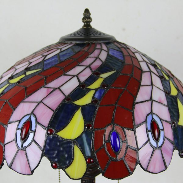 Tiffany Mediterranean Stained Glass Cone Pull Cord 2-Light Table Lamp - Image 11