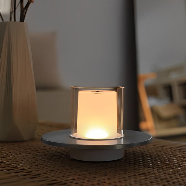 Modern Cordless Cylinder Candle Table Lamp with Dish Base - Image 12