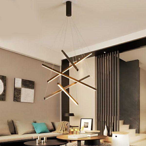 Minimalist Strip Stepless Dimming LED Black Modern Chandelier with Remote - Image 6