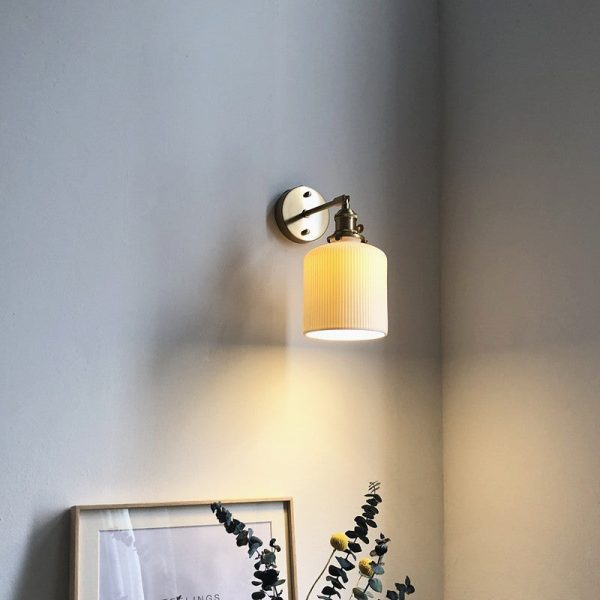 Japanese Retro Minimalist Cylinder Oval Brass Lucite 1-Light Wall Sconce Lamp - Image 2