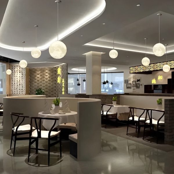 Round Moon Lunar 3D Creativity White Pendant Lamp Hanging Ceiling Lamp - Image 12