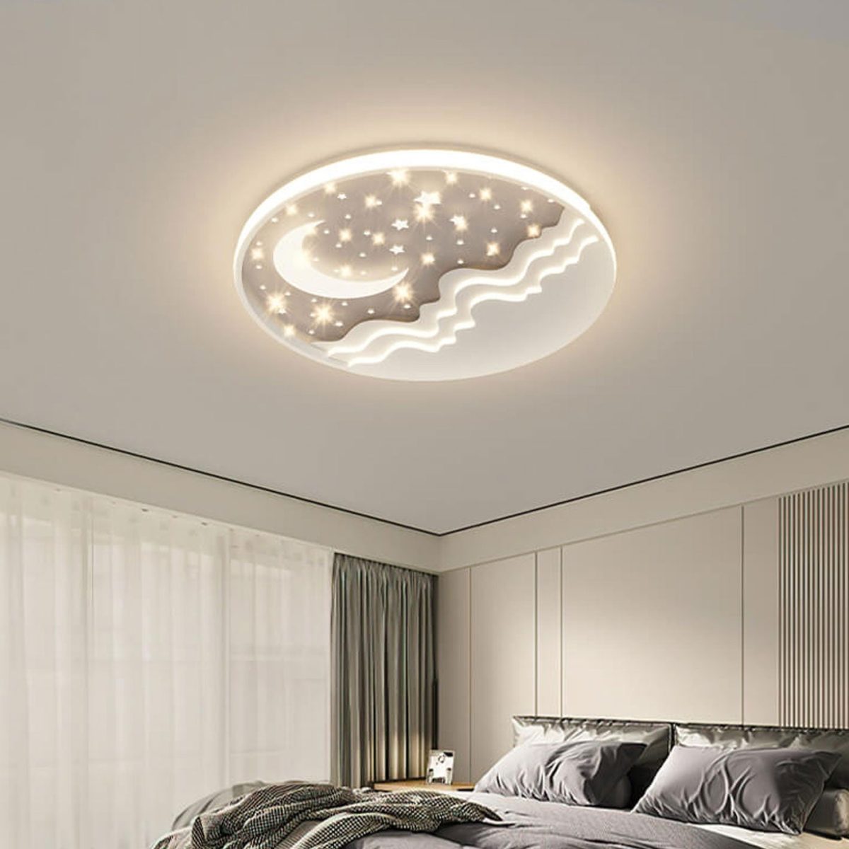 Nordic Creative Star Moon Round Aluminum LED Flush Mount Ceiling Light - Image 1