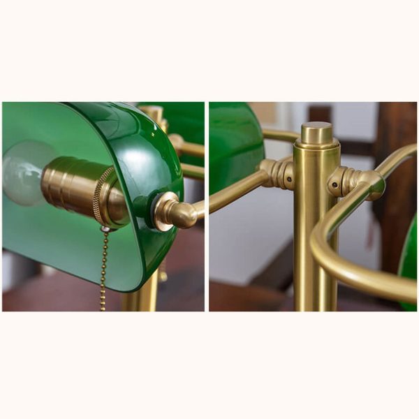 Vintage Green All Brass 2-Light Bank Pull Cord Touch Table Lamp - Image 5