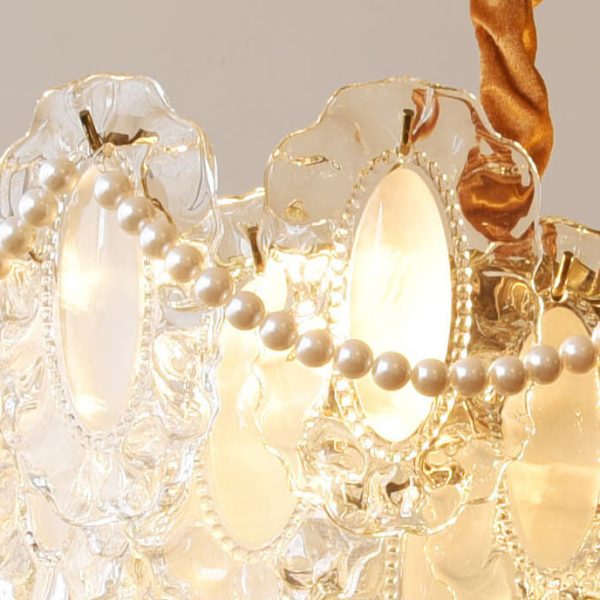 French Vintage Rectangular Pearl Glass 8-Light Island Light Chandelier - Image 8